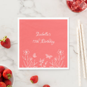 Romantic elegant coral pink floral napkin