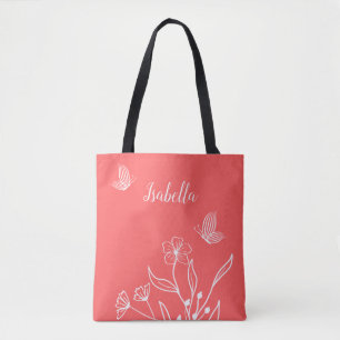 Romantic elegant coral pink floral tote bag