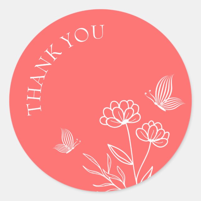 Romantic elegant coral pink floral wedding classic round sticker (Front)
