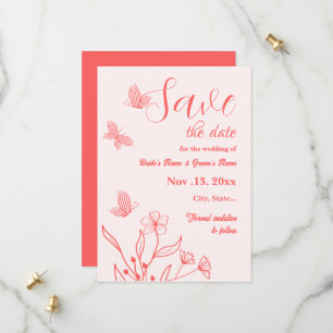 Romantic elegant coral pink floral wedding save the date