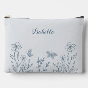 Romantic elegant dusty blue floral accessory pouch