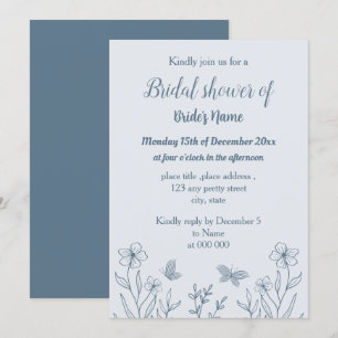 Romantic elegant dusty blue floral bridal shower invitation