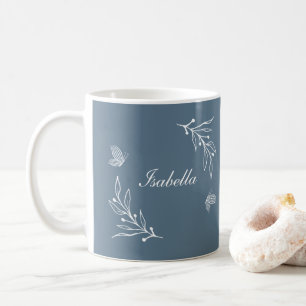 Romantic elegant dusty blue floral coffee mug