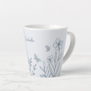 Romantic elegant dusty blue floral  latte mug
