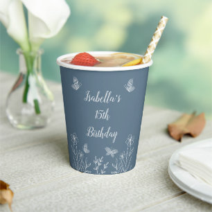 Romantic elegant dusty blue floral  paper cups
