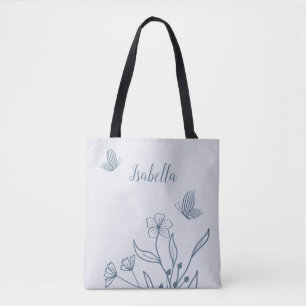 Romantic elegant dusty blue floral  tote bag