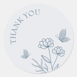 Romantic elegant dusty blue floral wedding classic round sticker