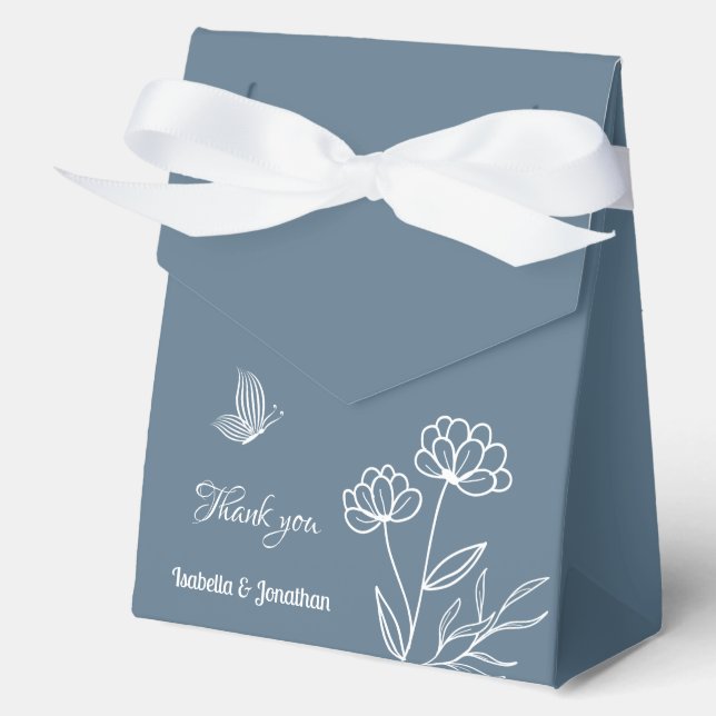 Romantic elegant dusty blue floral wedding  favour box (Front)