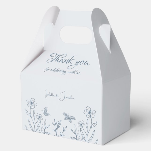 Romantic elegant dusty blue floral wedding favour box (Front)
