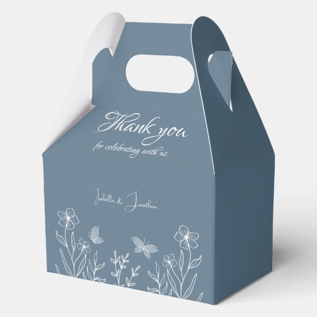 Romantic elegant dusty blue floral wedding favour box (Front)