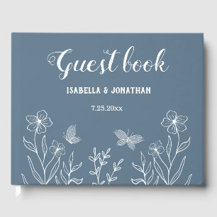 Romantic elegant dusty blue floral wedding guest book