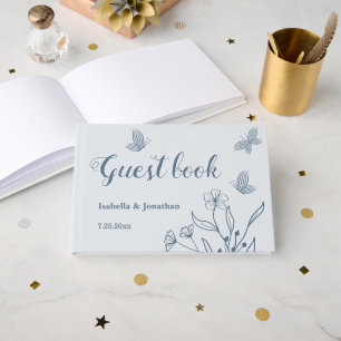 Romantic elegant dusty blue floral wedding guest book