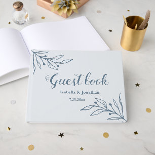 Romantic elegant dusty blue floral wedding guest book