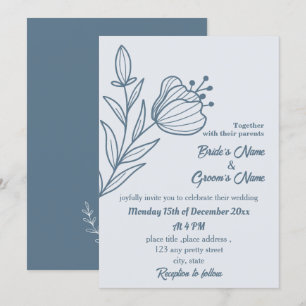 Romantic elegant dusty blue floral wedding invitation