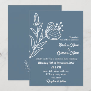 Romantic elegant dusty blue floral wedding invitation