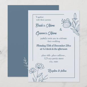 Romantic elegant dusty blue floral wedding invitation