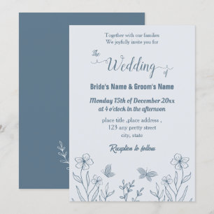 Romantic elegant dusty blue floral wedding invitation