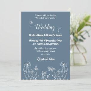 Romantic elegant dusty blue floral wedding  invitation