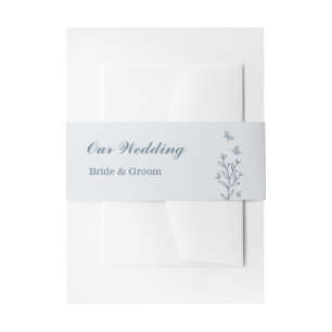 Romantic elegant dusty blue floral wedding invitation belly band