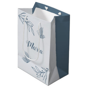Romantic elegant dusty blue floral wedding medium gift bag