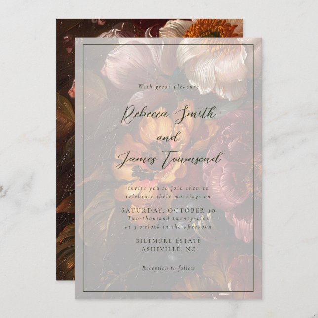 Romantic Elegant Fine Art Floral Painting Wedding Invitation (Front/Back)