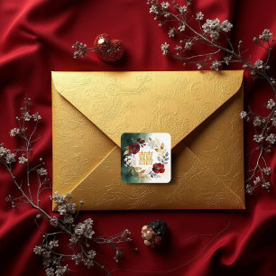 Romantic Elegant Floral Chinese Double Happiness  Square Sticker