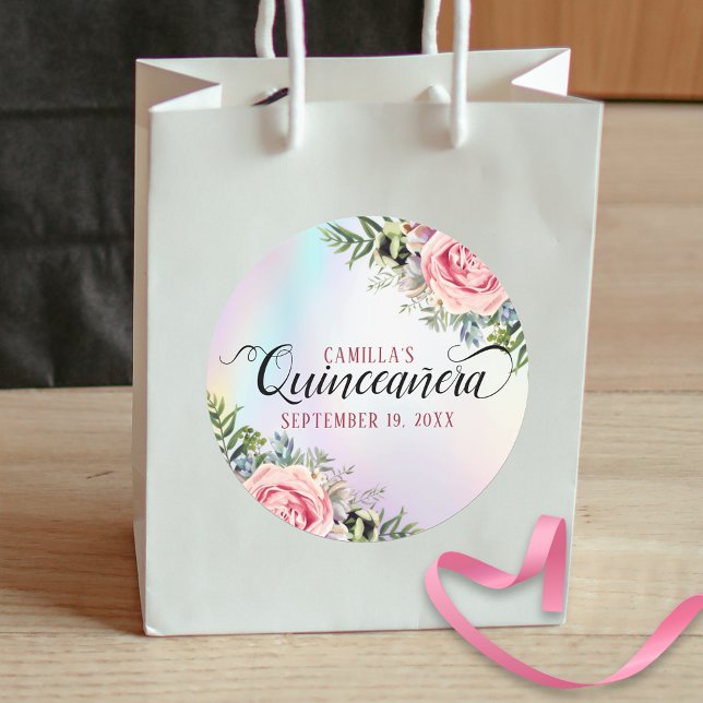 Romantic Elegant Floral Quinceañera Classic Round Sticker (Creator Uploaded)