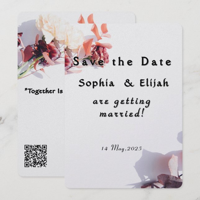 Romantic Elegant Floral Save the date wedding card (Front/Back)