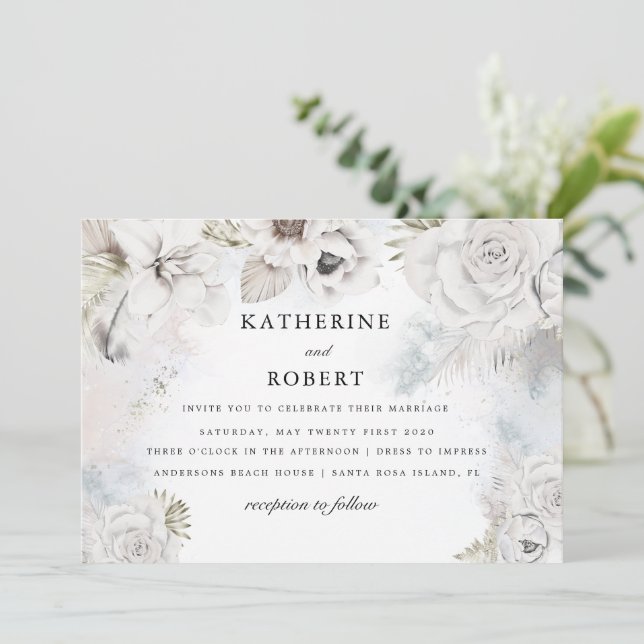 romantic elegant floral Wedding Invitation (Standing Front)