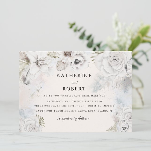 romantic elegant floral Wedding Invitation (Standing Front)