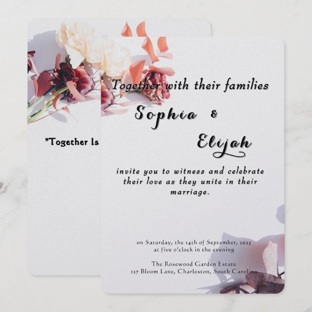 Romantic Elegant Floral Wedding Invitation (Front/Back)