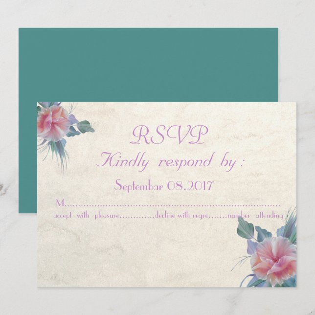 Romantic Elegant Flowers  Wedding  RSVP Card (Front/Back)