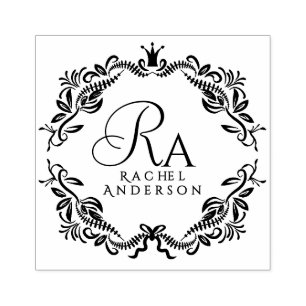 Romantic Elegant Foliage Monogram Rubber Stamp