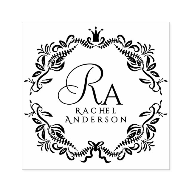 Romantic Elegant Foliage Monogram Rubber Stamp (Imprint)