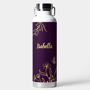 Romantic elegant gold floral purple  water bottle