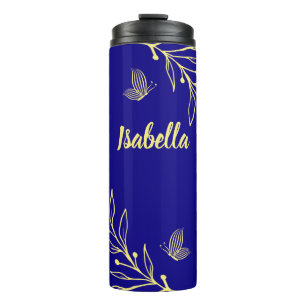 Romantic elegant gold floral royal blue  thermal tumbler