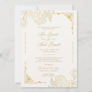 Romantic Elegant Gold Floral Wedding Invitation