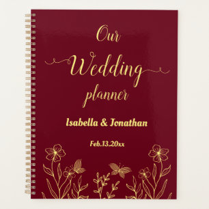 Romantic elegant gold flower burgundy planner