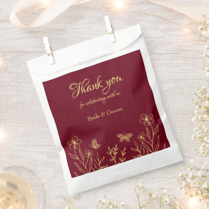 Romantic elegant gold flower burgundy wedding favour bags