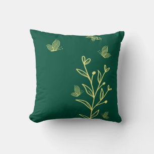 Romantic elegant gold flower emerald green cushion