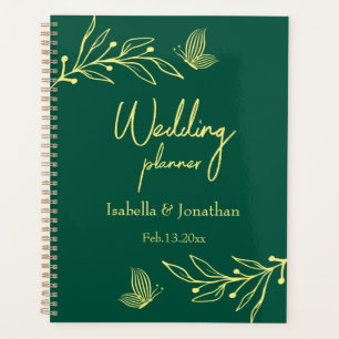 Romantic elegant gold flower emerald green planner