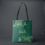 Romantic elegant gold flower emerald green tote bag<br><div class="desc">Unique simple tote bag featuring romantic and elegant gold flowers on emerald green background
FOR MORE MATCHING PRODUCTS click on the collection above or contact me.</div>