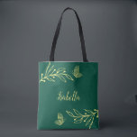 Romantic elegant gold flower emerald green tote bag<br><div class="desc">Unique simple tote bag featuring romantic and elegant gold flowers on emerald green background
FOR MORE MATCHING PRODUCTS click on the collection above or contact me.</div>