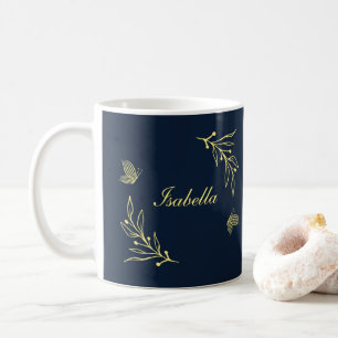 Romantic elegant gold flower navy  coffee mug
