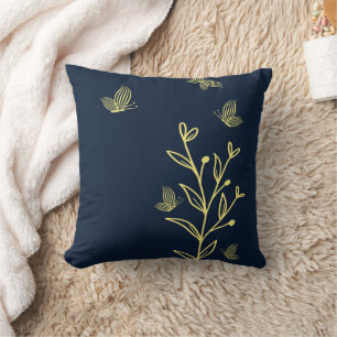 Romantic elegant gold flower navy cushion
