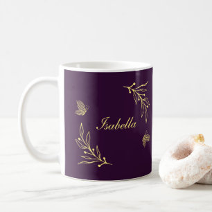 Romantic elegant gold flower purple  coffee mug