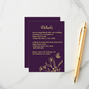 Romantic elegant gold flower purple wedding enclosure card