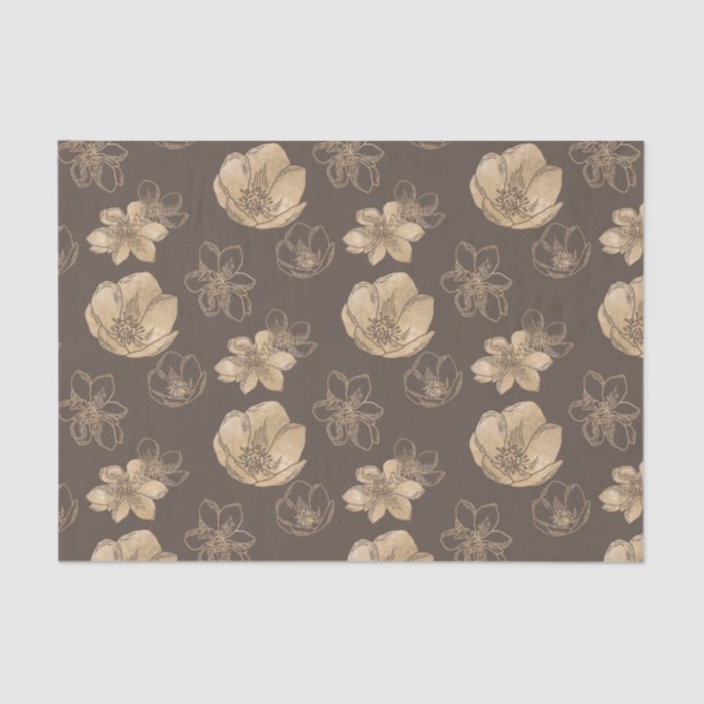 Romantic Elegant Gold Foil Floral Pattern Tissue Paper (Front)