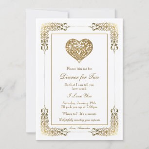 Romantic Elegant Gold Lace Dinner for Two Invitation