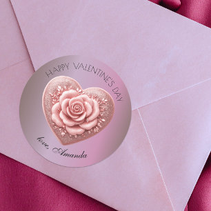 Romantic Elegant Heart Rose Metallic Valentine's Classic Round Sticker